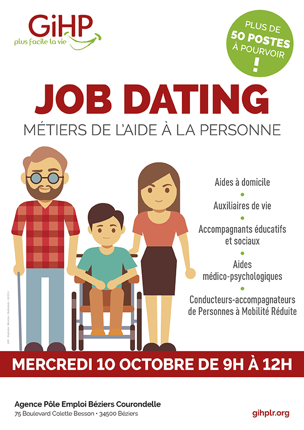 JOB DATING métiers de l'aide à la personne le mercredi 10 octobre de 9h à 12h à l'agence Pôle Emploi Béziers Courondelle